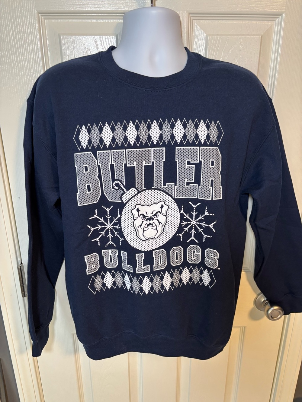 Navy Butler Bulldogs Christmas or Winter crewneck sweatshirt, size M